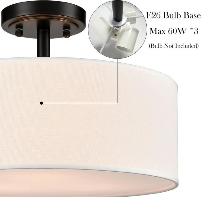 Alt view image 3 of 7 - Modern Black Semi Flush Mount Ceiling Light Drum Light Fixtures