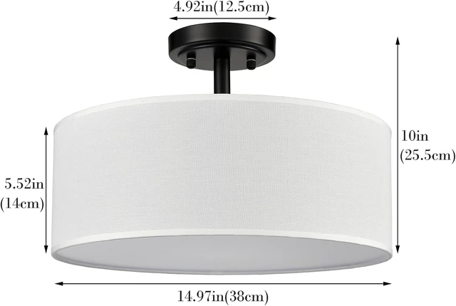 Alt view image 5 of 7 - Modern Black Semi Flush Mount Ceiling Light Drum Light Fixtures