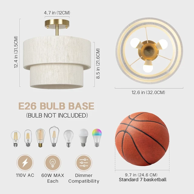 Alt view image 4 of 7 - 12.6 Modern Boho Rattan Style Drum Ceiling Light Fixture, White Woven Semi Flush Mount Chandelier Light for Bedroom Living Room Kitchen Dining Hallway Entryway, Coastal Ceiling Light Fixture