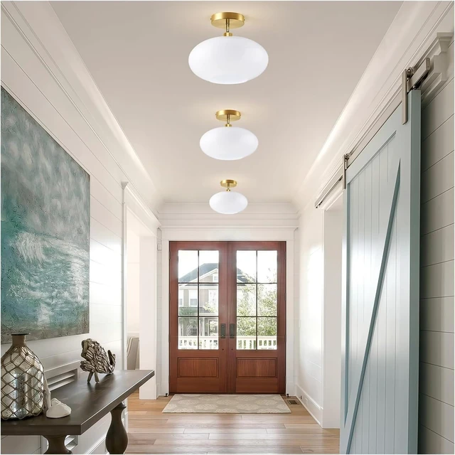 Alt view image 5 of 7 - Semi Flush Mount Ceiling Light,Globe Milk Glass Light Fixture