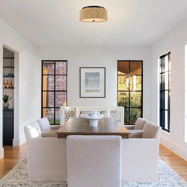 Alt view image 5 of 7 - YUBOLE Woven Ceiling Light 3-Light Bohemian Flush Mount Ceiling Light
