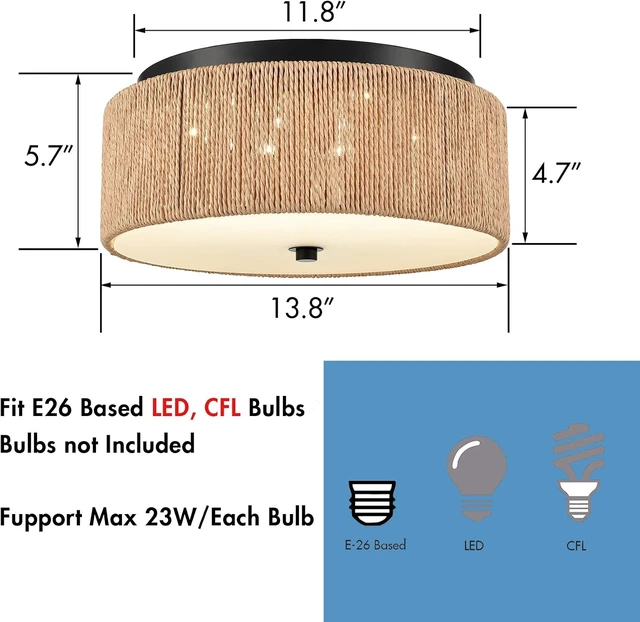 Alt view image 3 of 7 - YUBOLE Woven Ceiling Light 3-Light Bohemian Flush Mount Ceiling Light