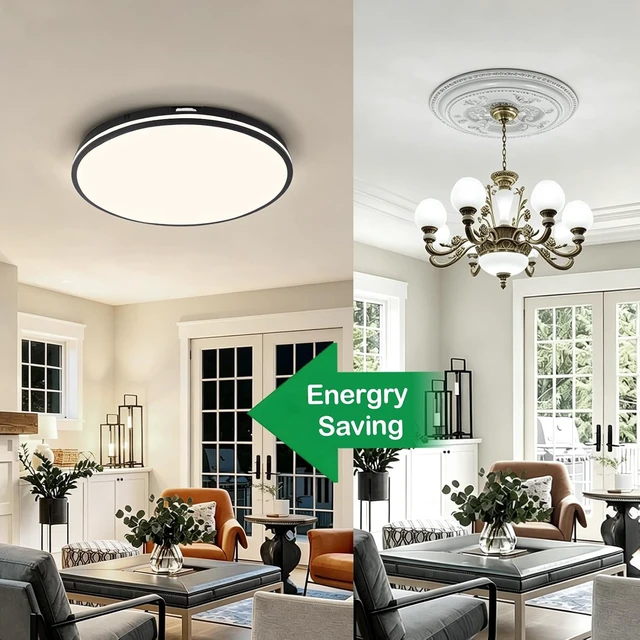 Alt view image 2 of 7 - 20inch Matte Black Round LED Flush Mount Ceiling Light IP54 50W