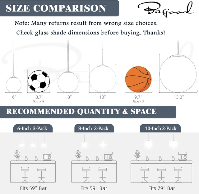 Alt view image 3 of 7 - Bagood 8 Inch Globe Pendant Light Gold Globe Pendant Lights Kitchen Island Mid Century Light Fixture with Gray Clear Glass Contemporary Adjustable Hanging Lights for Dining Room (Bulb Included)