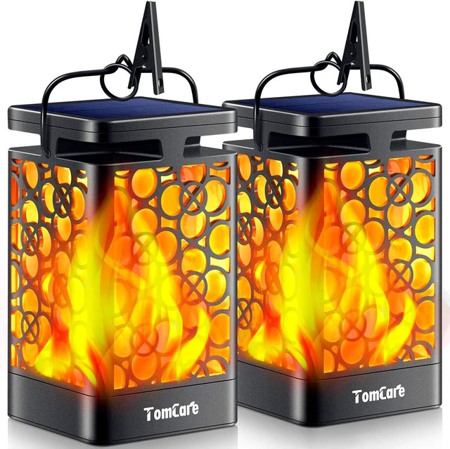 Main image of TomCare Solar Lanterns Outdoor, Flickering Flame Hanging Lights, 2 Pack