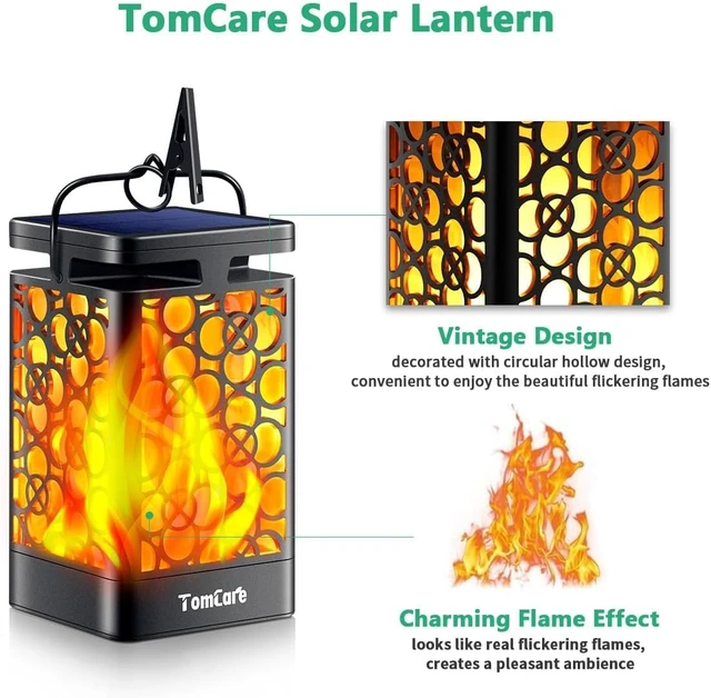 Alt view image 3 of 7 - TomCare Solar Lanterns Outdoor, Flickering Flame Hanging Lights, 2 Pack