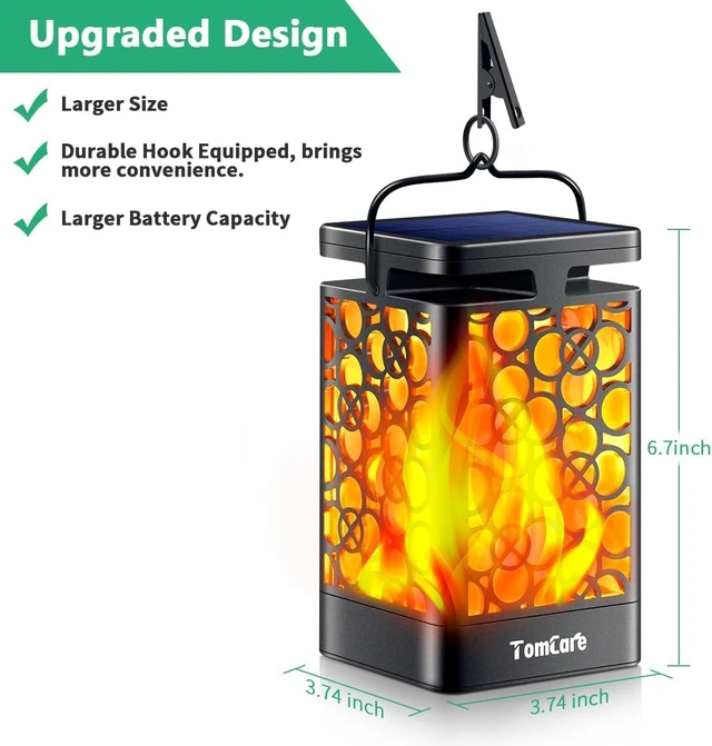 Alt view image 7 of 7 - TomCare Solar Lanterns Outdoor, Flickering Flame Hanging Lights, 2 Pack