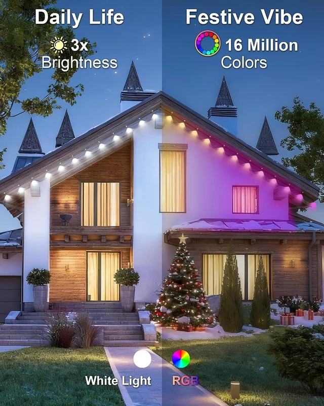 Alt view image 3 of 7 - XINKAITE 150ft Permanent Outdoor Lights for House,Eave Lighting with App/Remote Control, IP67 Waterproof smartlight for Christmas, Halloween, Holiday, Party, Daily
