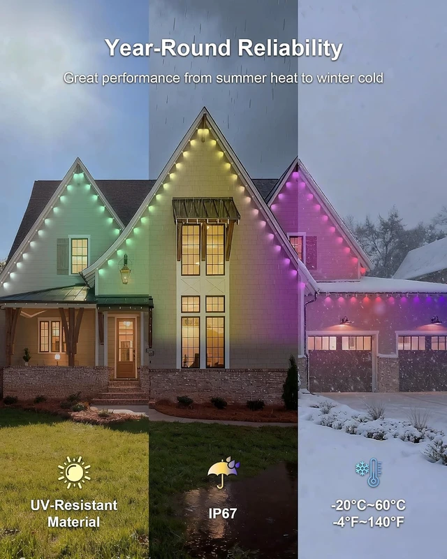 Alt view image 5 of 7 - XINKAITE 150ft Permanent Outdoor Lights for House,Eave Lighting with App/Remote Control, IP67 Waterproof smartlight for Christmas, Halloween, Holiday, Party, Daily