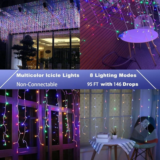 Alt view image 4 of 6 - Joomer 95FT Christmas Icicle Lights Outdoor Non-Connectable Multicolor