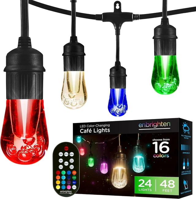 Main image of Enbrighten Vintage Outdoor String Lights, 48ft, 24 Bulbs, Remote Control
