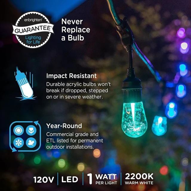Alt view image 2 of 7 - Enbrighten Vintage Outdoor String Lights, 48ft, 24 Bulbs, Remote Control
