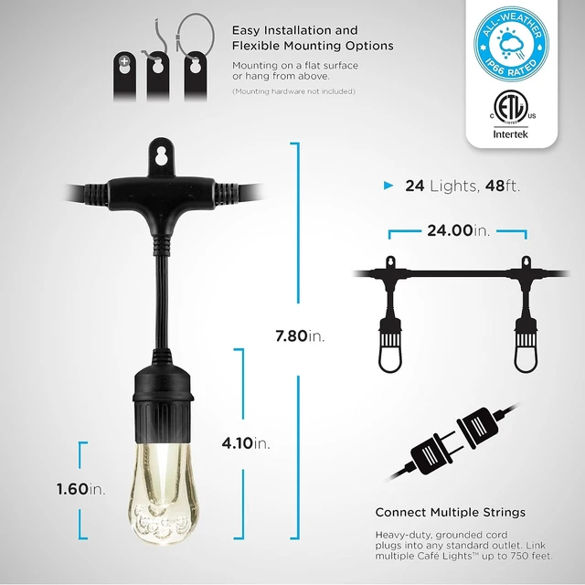Alt view image 3 of 7 - Enbrighten Vintage Outdoor String Lights, 48ft, 24 Bulbs, Remote Control