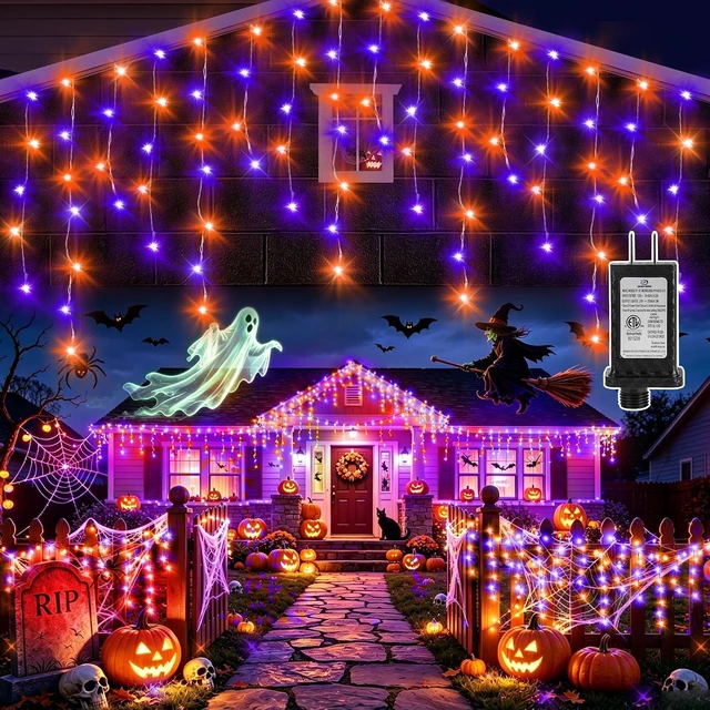 Main image of KNONEW 33FT 400 LED Orange Purple Halloween Lights Outdoor Decor Plug in
