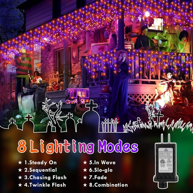 Alt view image 3 of 7 - KNONEW 33FT 400 LED Orange Purple Halloween Lights Outdoor Decor Plug in