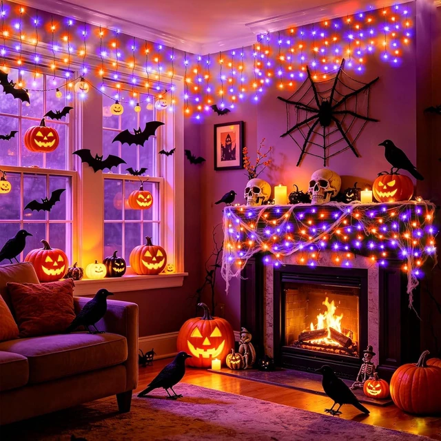 Alt view image 4 of 7 - KNONEW 33FT 400 LED Orange Purple Halloween Lights Outdoor Decor Plug in