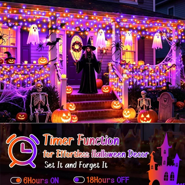 Alt view image 2 of 7 - KNONEW 33FT 400 LED Orange Purple Halloween Lights Outdoor Decor Plug in