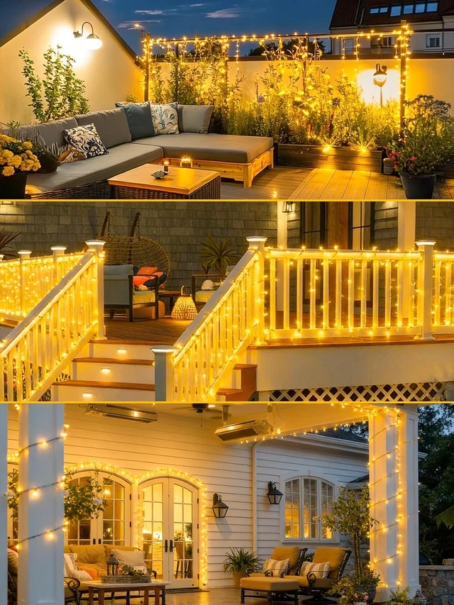 Alt view image 6 of 6 - Solar String Lights Outdoor, 4 Pack 132FT Solar fairy Lights Warm White