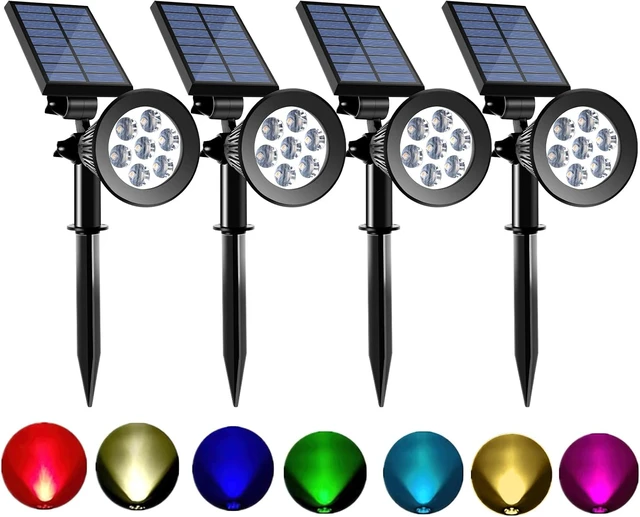 Main image of Solar Spot Lights Outdoor Color Changing, 8 Lighting Modes 2-in-1 Solar Lights Outdoor Waterproof, Auto On/Off Multicolor Solar Powered Landscape Spotlights for Garden Patio Yard Pool, 4 Pack