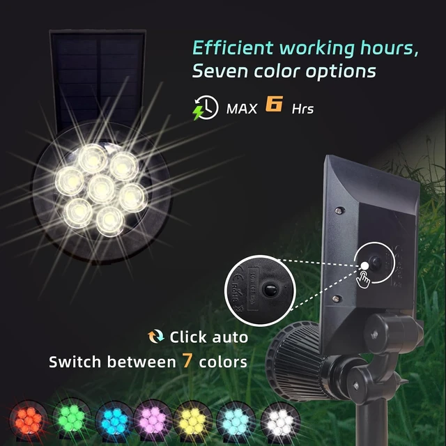 Alt view image 3 of 7 - Solar Spot Lights Outdoor Color Changing, 8 Lighting Modes 2-in-1 Solar Lights Outdoor Waterproof, Auto On/Off Multicolor Solar Powered Landscape Spotlights for Garden Patio Yard Pool, 4 Pack