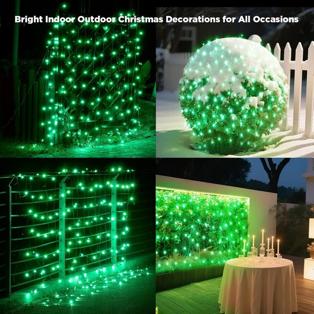 Alt view image 6 of 7 - Led Net Lights Christmas Lights Outdoor 200Led 9ftx6ft Upgraded 5mm Wide Angle Led Green Christmas Net Lighting, Waterproof Outdoor Indoor Mesh Net Lights for Xmas Trees, Bushes, Shrubs Decorations