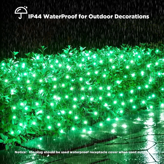 Alt view image 3 of 7 - Led Net Lights Christmas Lights Outdoor 200Led 9ftx6ft Upgraded 5mm Wide Angle Led Green Christmas Net Lighting, Waterproof Outdoor Indoor Mesh Net Lights for Xmas Trees, Bushes, Shrubs Decorations
