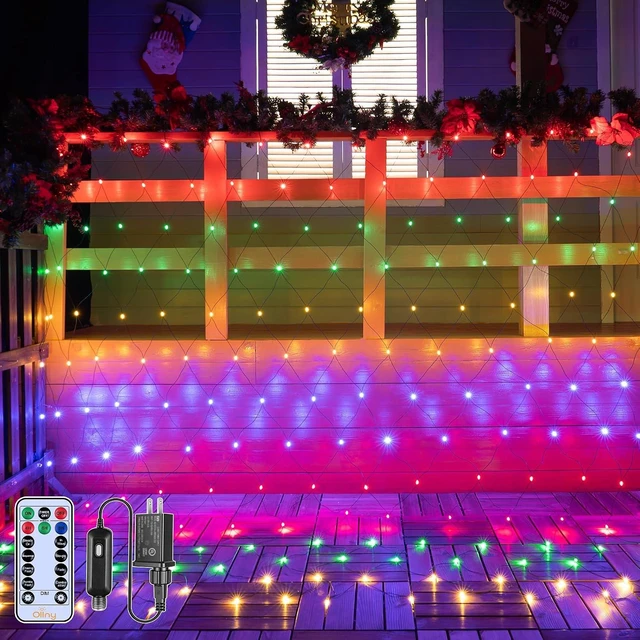 Main image of Ollny Net Lights 210LED 10x7ft, Green Wire Christmas Outdoor Mesh Light