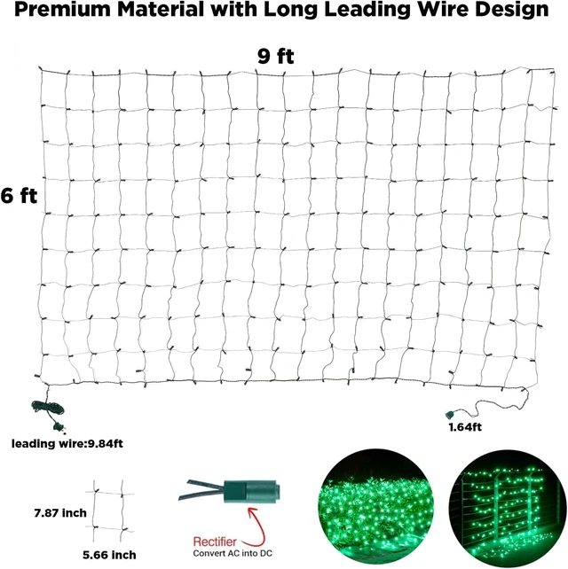 Alt view image 7 of 7 - Led Net Lights Christmas Lights Outdoor 200Led 9ftx6ft Upgraded 5mm Wide Angle Led Green Christmas Net Lighting, Waterproof Outdoor Indoor Mesh Net Lights for Xmas Trees, Bushes, Shrubs Decorations