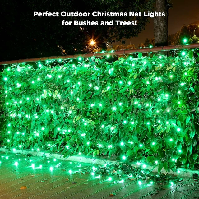 Alt view image 5 of 7 - Led Net Lights Christmas Lights Outdoor 200Led 9ftx6ft Upgraded 5mm Wide Angle Led Green Christmas Net Lighting, Waterproof Outdoor Indoor Mesh Net Lights for Xmas Trees, Bushes, Shrubs Decorations