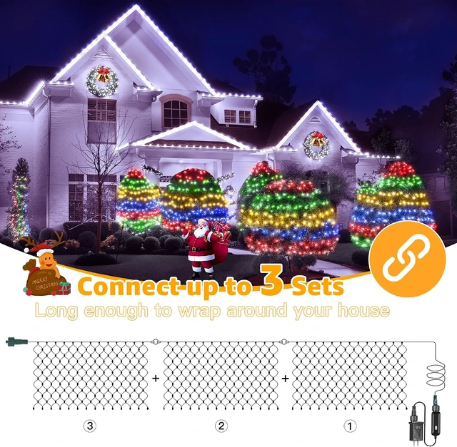 Alt view image 4 of 7 - Ollny Net Lights 210LED 10x7ft, Green Wire Christmas Outdoor Mesh Light