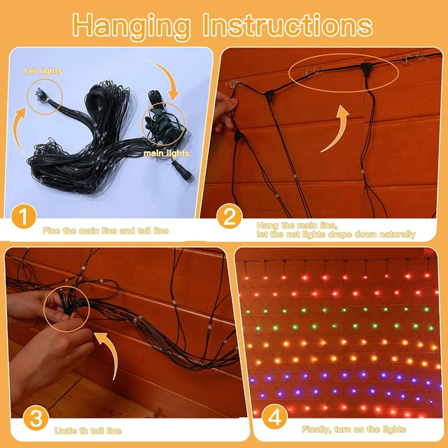 Alt view image 7 of 7 - Ollny Net Lights 210LED 10x7ft, Green Wire Christmas Outdoor Mesh Light