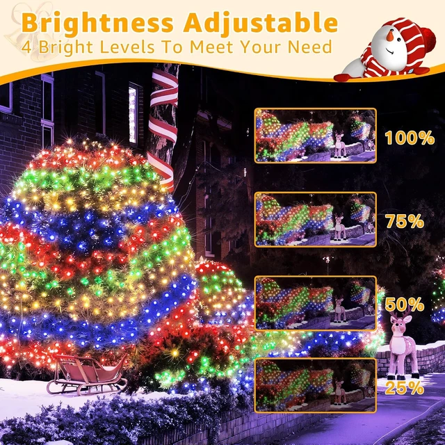 Alt view image 6 of 7 - Ollny Net Lights 210LED 10x7ft, Green Wire Christmas Outdoor Mesh Light
