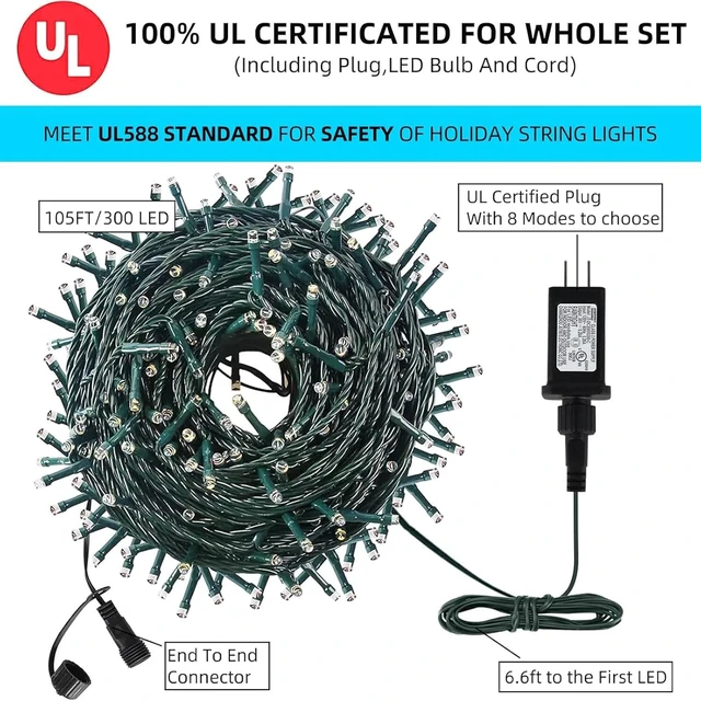 Alt view image 4 of 5 - MZD8391 105FT 300LED Christmas Light Outdoor Indoor,Christmas Tree Light