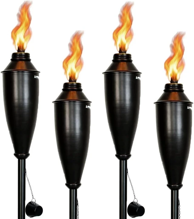 Main image of Garden Torches for Outside - Deco Home Pack of 4 Metal Garden Torches Citronella for Outdoor Ambiance - Decorative and Functional for Patio, Lawn, and Backyard-Black