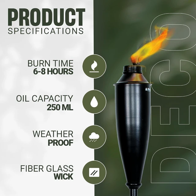 Alt view image 2 of 7 - Garden Torches for Outside - Deco Home Pack of 4 Metal Garden Torches Citronella for Outdoor Ambiance - Decorative and Functional for Patio, Lawn, and Backyard-Black