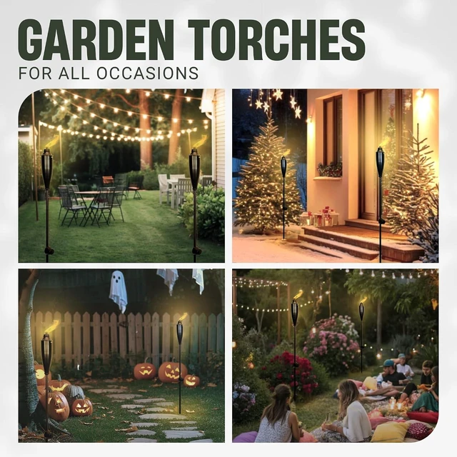 Alt view image 4 of 7 - Garden Torches for Outside - Deco Home Pack of 4 Metal Garden Torches Citronella for Outdoor Ambiance - Decorative and Functional for Patio, Lawn, and Backyard-Black
