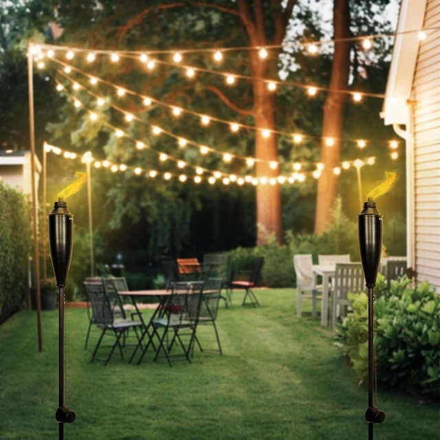 Alt view image 5 of 7 - Garden Torches for Outside - Deco Home Pack of 4 Metal Garden Torches Citronella for Outdoor Ambiance - Decorative and Functional for Patio, Lawn, and Backyard-Black