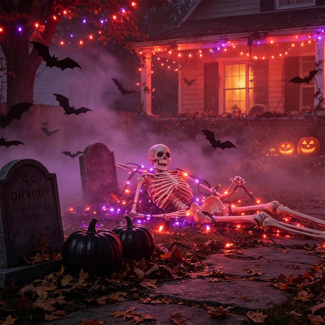 Alt view image 4 of 7 - LJLNION 3 Sets Halloween Lights, 29ft 150 Count Black Wire Fairy Mini Lights, 120V UL Certified Incandescent Light String, Connectable for Garden Patio Holiday Party Outdoor Decor, Orange & Purple