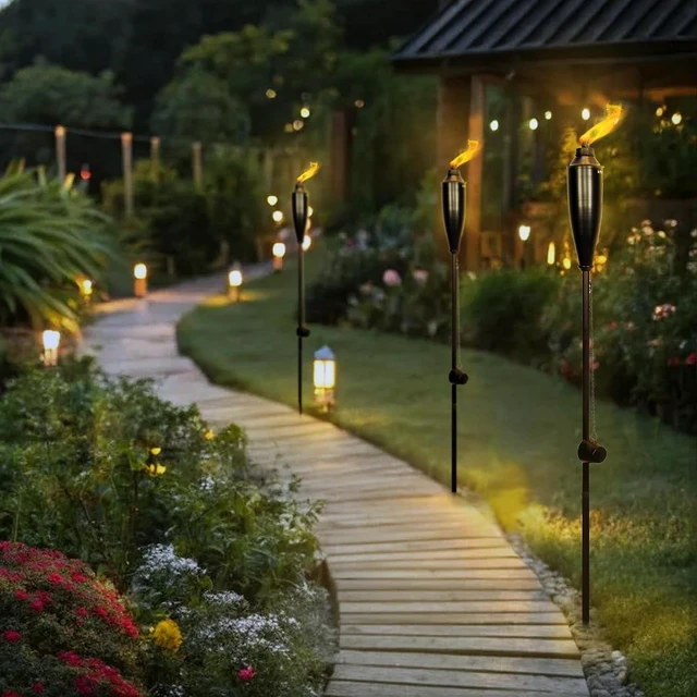 Alt view image 7 of 7 - Garden Torches for Outside - Deco Home Pack of 4 Metal Garden Torches Citronella for Outdoor Ambiance - Decorative and Functional for Patio, Lawn, and Backyard-Black