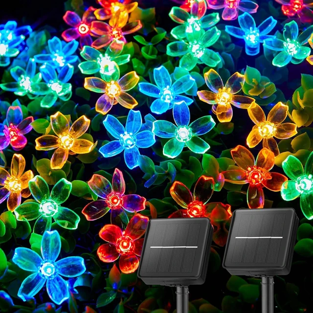 Main image of Brightown 2 Pack Total 52FT 120 LED Flower Solar String Lights Outdoor Waterproof Fairy Lights for Garden Yard Fence Patio Christmas Tree Wedding Party Decor, Multicolor