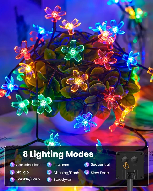 Alt view image 2 of 7 - Brightown 2 Pack Total 52FT 120 LED Flower Solar String Lights Outdoor Waterproof Fairy Lights for Garden Yard Fence Patio Christmas Tree Wedding Party Decor, Multicolor