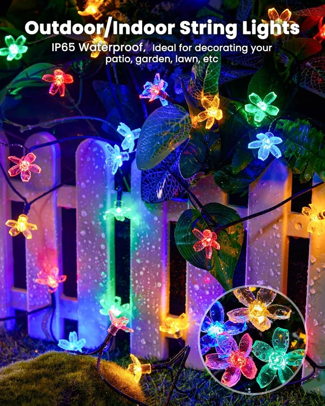 Alt view image 4 of 7 - Brightown 2 Pack Total 52FT 120 LED Flower Solar String Lights Outdoor Waterproof Fairy Lights for Garden Yard Fence Patio Christmas Tree Wedding Party Decor, Multicolor