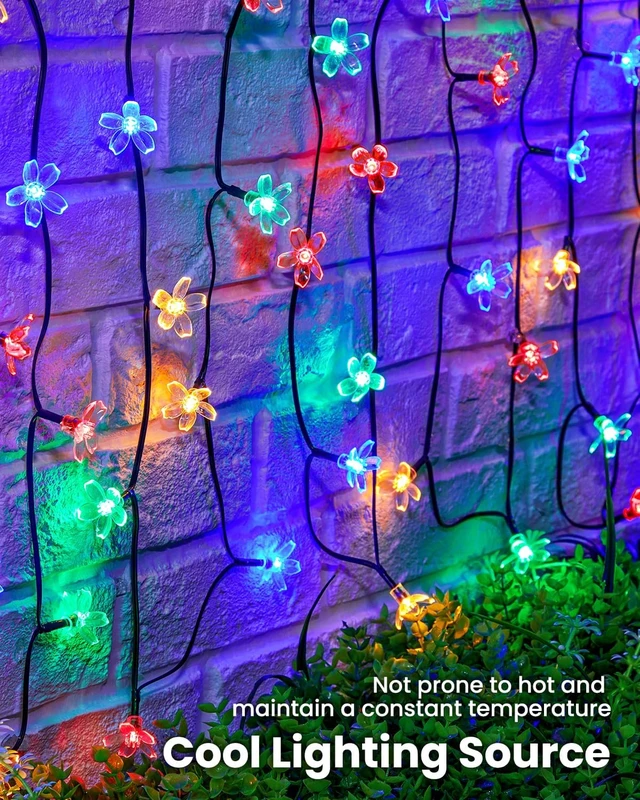 Alt view image 6 of 7 - Brightown 2 Pack Total 52FT 120 LED Flower Solar String Lights Outdoor Waterproof Fairy Lights for Garden Yard Fence Patio Christmas Tree Wedding Party Decor, Multicolor