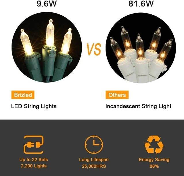 Alt view image 2 of 7 - Brizled 4 Pack LED Christmas Lights, 100 LED 33ft Christmas String Lights, 120V UL Certified Connectable Xmas Tree Light Mini Xmas Light for Home Tree Patio Indoor and Outdoor Decorations, Warm White