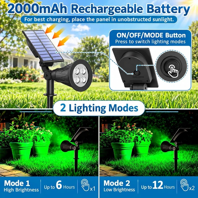 Alt view image 4 of 7 - T-SUNUS Green Solar Landscape Spotlights 2 Pack IP65 Waterproof Garden Tree