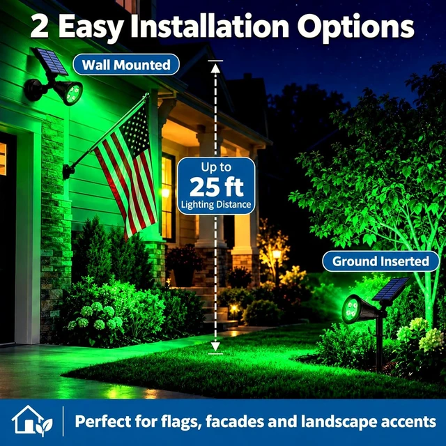 Alt view image 5 of 7 - T-SUNUS Green Solar Landscape Spotlights 2 Pack IP65 Waterproof Garden Tree