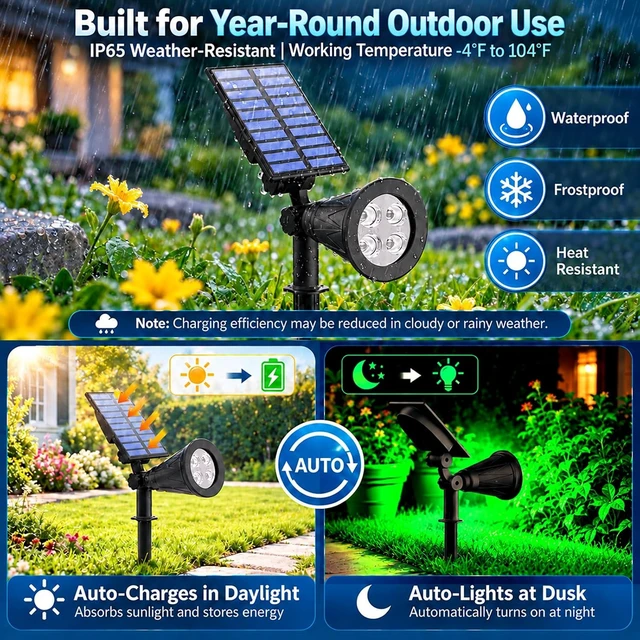 Alt view image 6 of 7 - T-SUNUS Green Solar Landscape Spotlights 2 Pack IP65 Waterproof Garden Tree