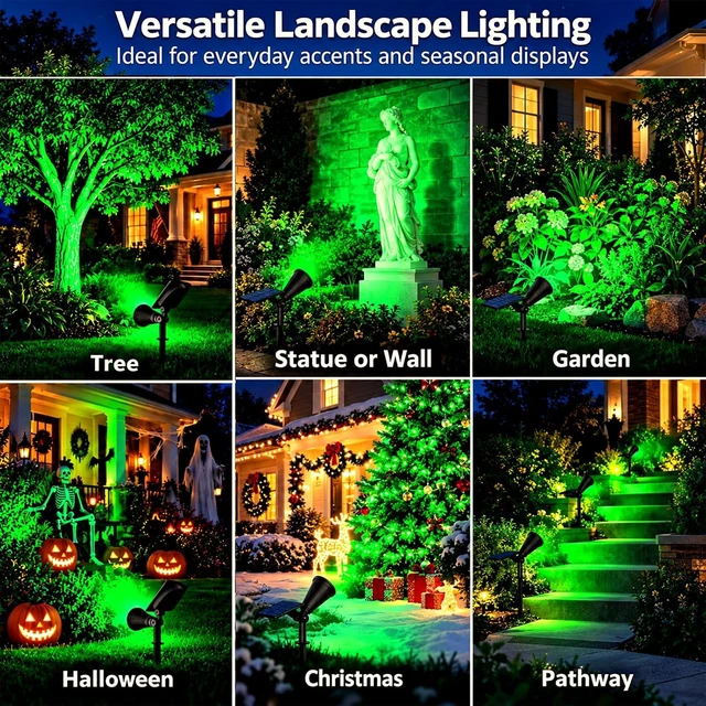 Alt view image 7 of 7 - T-SUNUS Green Solar Landscape Spotlights 2 Pack IP65 Waterproof Garden Tree