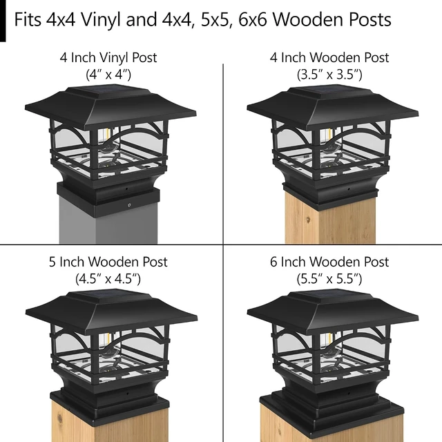 Alt view image 4 of 6 - Davinci Lighting Edison Solar Outdoor Post Cap Lights - 4x4 5x5 6x6 - Bright LED Light for Fence Deck Garden or Patio Posts - Slate Black (1 Pack)