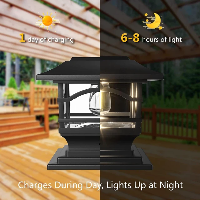 Alt view image 5 of 6 - Davinci Lighting Edison Solar Outdoor Post Cap Lights - 4x4 5x5 6x6 - Bright LED Light for Fence Deck Garden or Patio Posts - Slate Black (1 Pack)